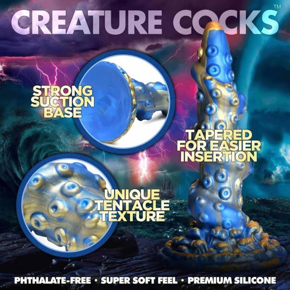 Creature Cocks Kraken - spiraalne dildo kaheksajala käega - 21 cm - kuld-sinine