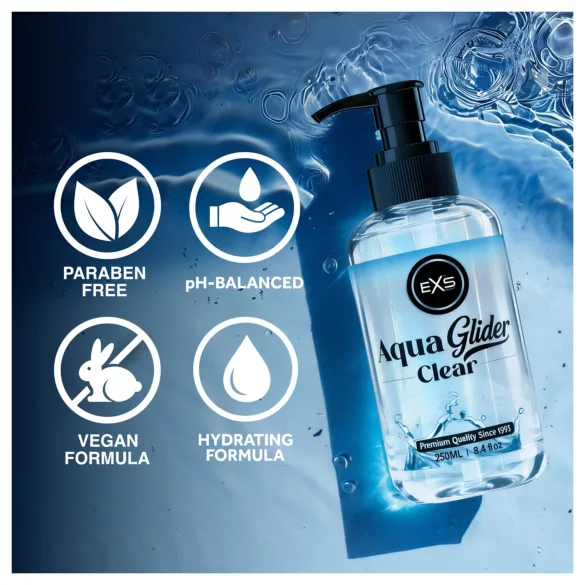 EXS AquaGlider Clear - läbipaistev veepõhine libesti pumbaga pudelis (250 ml)