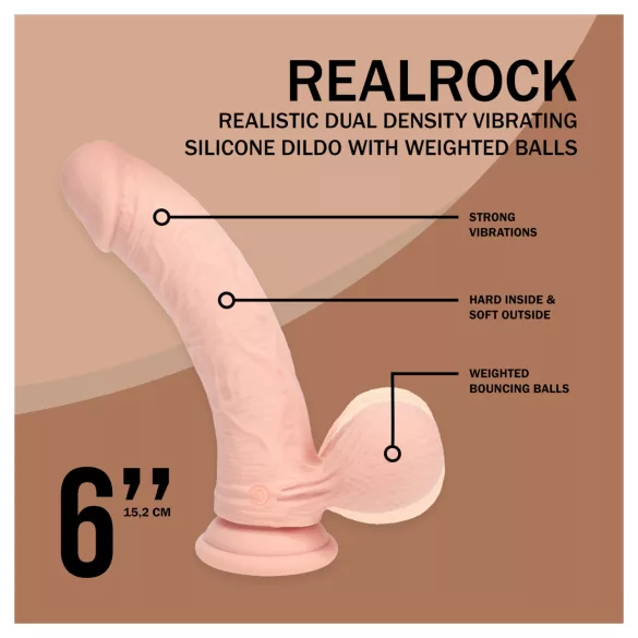 RealRock - topelttihedusega realistlik vibraator (kehat värvi) - 15 cm