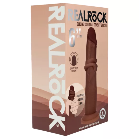 RealRock - topelttihedusega realistlik dildo (pruun) - 15,5 cm