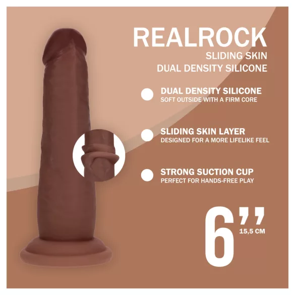 RealRock - topelttihedusega realistlik dildo (pruun) - 15,5 cm