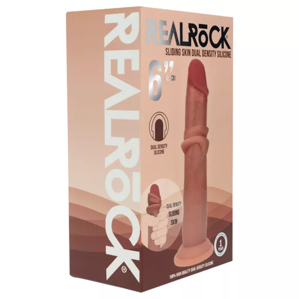 RealRock - topelttihedusega naturaalne dildo (päevitunud) - 15,5 cm