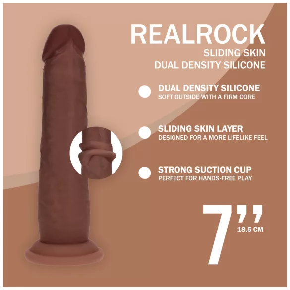 RealRock - topelttihe realistlik dildo (pruun) - 18,5 cm
