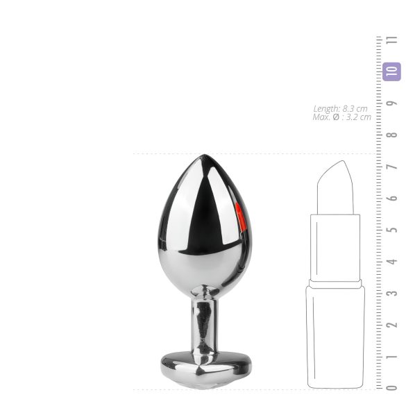 Easytoys Metal No.7 - anaalplaat südamega valge kiviga - hõbedane