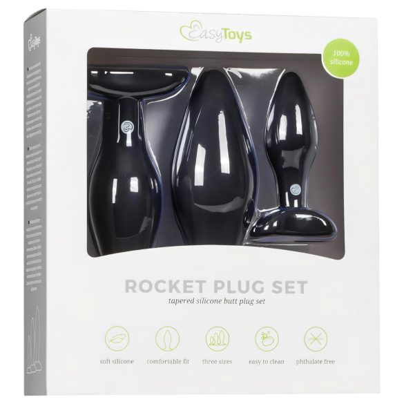 Easytoys Rocket - anaaliplugide komplekt - must (3 tk)