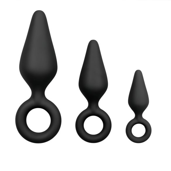 Easytoys - rõngaga anaalpulgakomplekt - 3 tk (must)