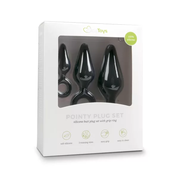 Easytoys - anaaltappide komplekt rõngaga - 3 tk must
