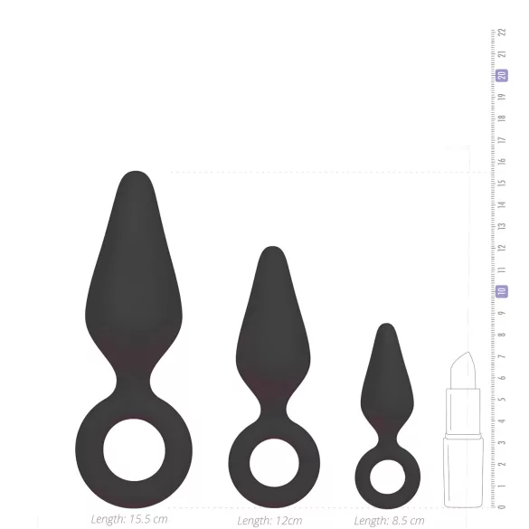 Easytoys - anaaltappide komplekt rõngaga - 3 tk must
