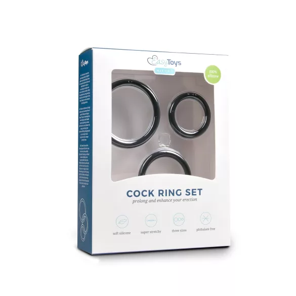Easytoys - silikoonist peeniserõngaste komplekt - 3 tk - must
