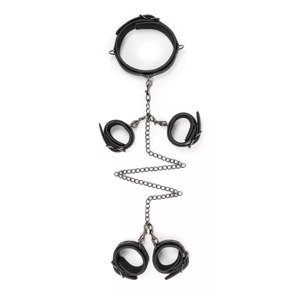 Easytoys - kaelarihm, käeraudade ja jalaraudade komplekt - must