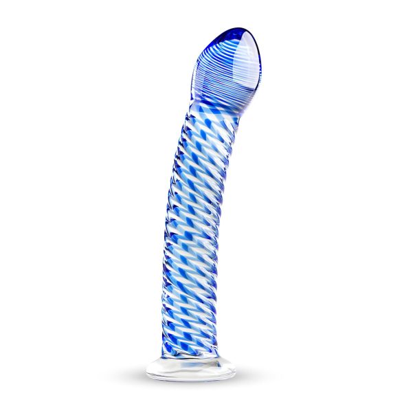 Gildo klaasdildo nr. 5 - läbipaistev ja sinine spiraal.