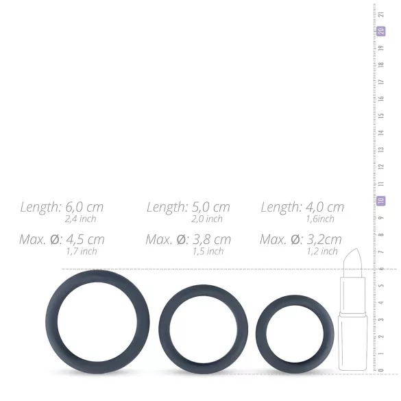 Boners - silikoonist peeniserõngaste komplekt - 3 tk - hall