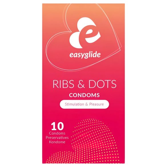 EasyGlide Ribid ja Täpilised - punktidega kondoom (10 tk)