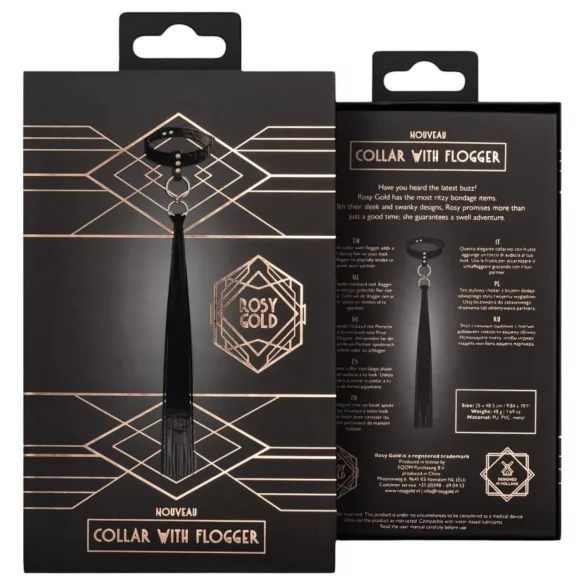 Rosy Gold - kaelarihm ja piits - must