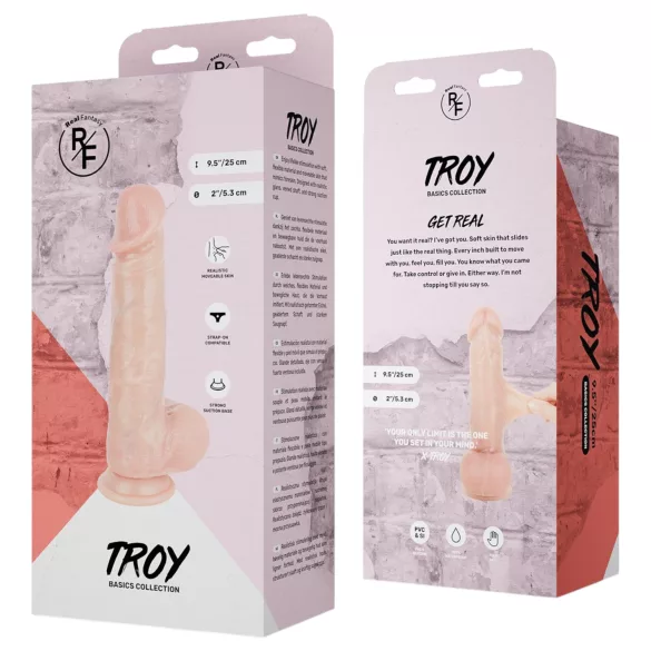 Real Fantasy Troy - elutru dildoprotees liikuva nahaga (ihutooni) - 25 cm