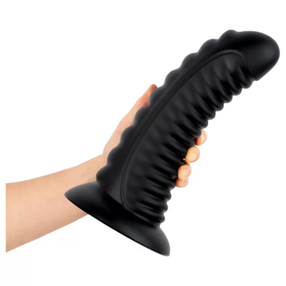 BUTTR Double Ribbed - hiiglaslik sooneline anaaltapp (must) - 26 cm