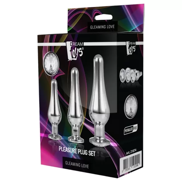 Gleaming Love - anaal-tipp-plugide komplekt (hõbedane, 3-osaline)