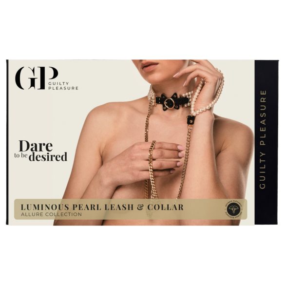 Allure - kaelarihm jalutusrihmaga pärlitega - must