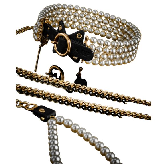 Allure - kaelarihm jalutusrihmaga pärlitega - must