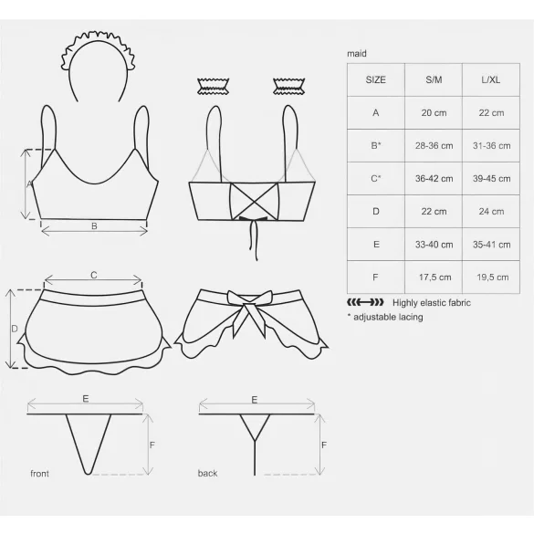Obsessive Maid - naiskostüümi komplekt - 5-osaline - seksikas pesu