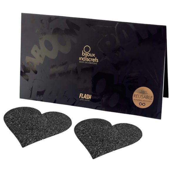 Bijoux Indiscrets Flash - südamekujulised nibukleebised - must