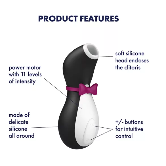 Satisfyer Penguin - kliitoristimulaator - aku, veekindel - must-valge