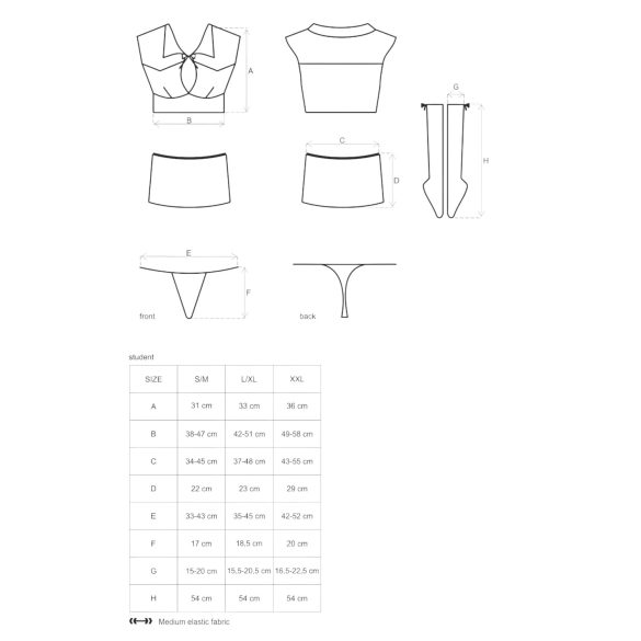 Obsessive - koolitüdruku kostüümide komplekt - 5-osaline