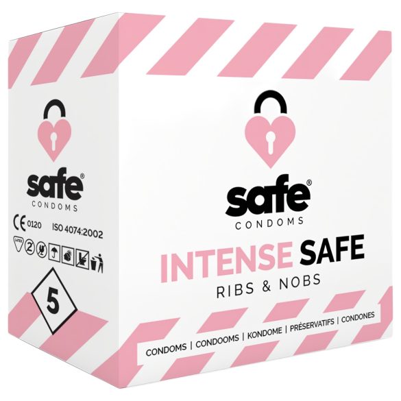 SAFE Intense Protect - ribakujuline ja täpiline kondoom (5 tk)