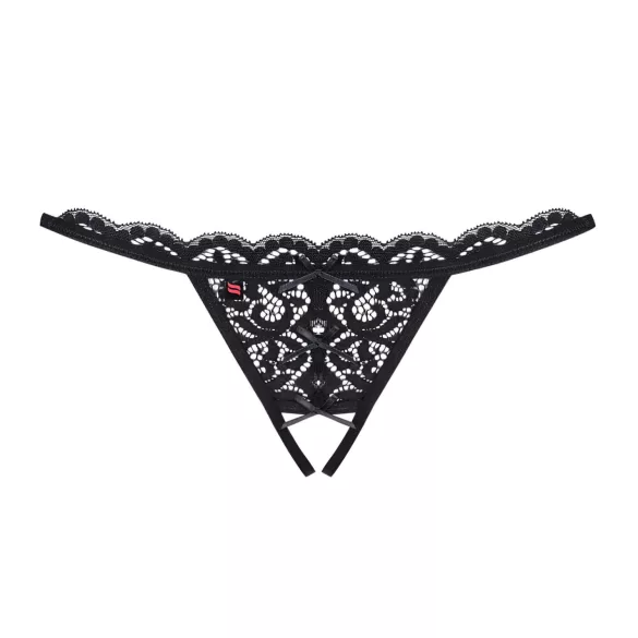 Obsessive - avatud pitsist stringid väikese lipsuga - must - L/XL
