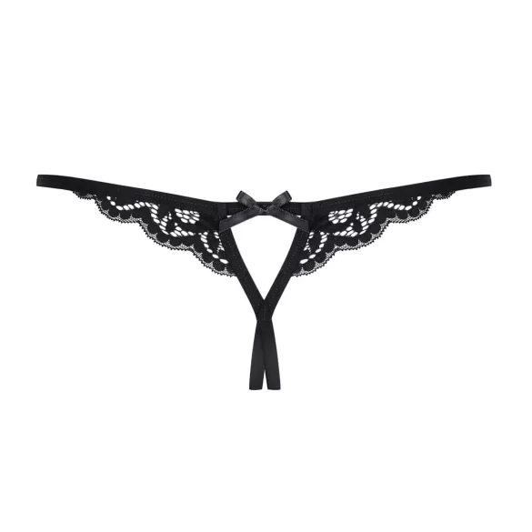 Obsessive - avatud pitsist stringid väikese lipsuga - must - L/XL