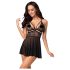 Obsessive 838-BAB-1 - läbipaistev pitsist babydoll komplekt (must) - XXL