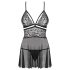 Obsessive 838-BAB-1 - läbipaistev pitsist babydoll komplekt (must) - XXL