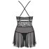 Obsessive 838-BAB-1 - läbipaistev pitsist babydoll komplekt (must) - XXL