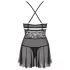 Obsessive - babydoll komplekt - läbipaistev pits - must - 2XL/3XL