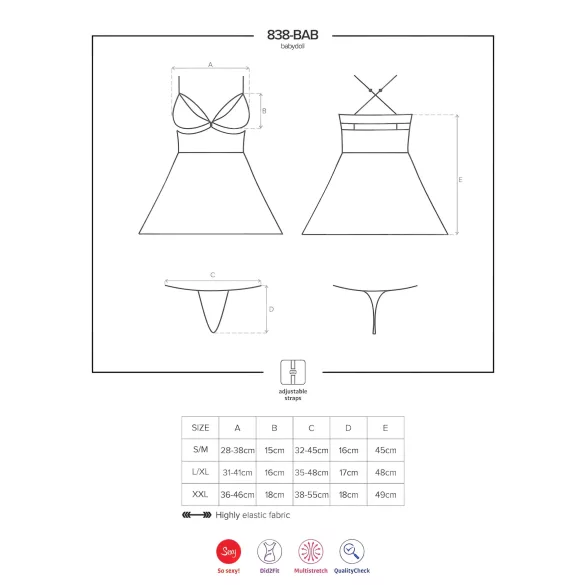 Obsessive - babydoll komplekt - läbipaistev pits - must - 2XL/3XL