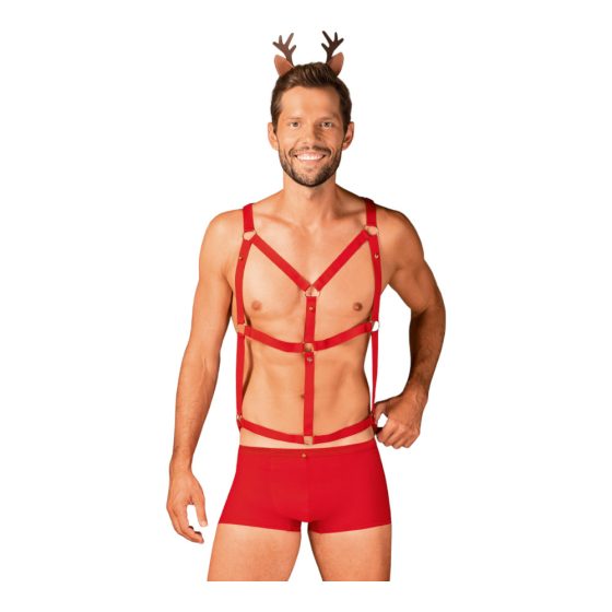 Obsessive Mr Reindy - men's reindeer costume set (3 pieces) - red - L/XL